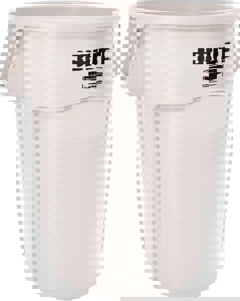 Vented Round Brute Container, 32 gal, Plastic, White